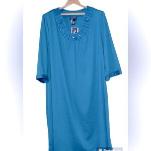 Maggie Barnes Teal Pullover Jeweled Neck Dress NWT in Size 2X